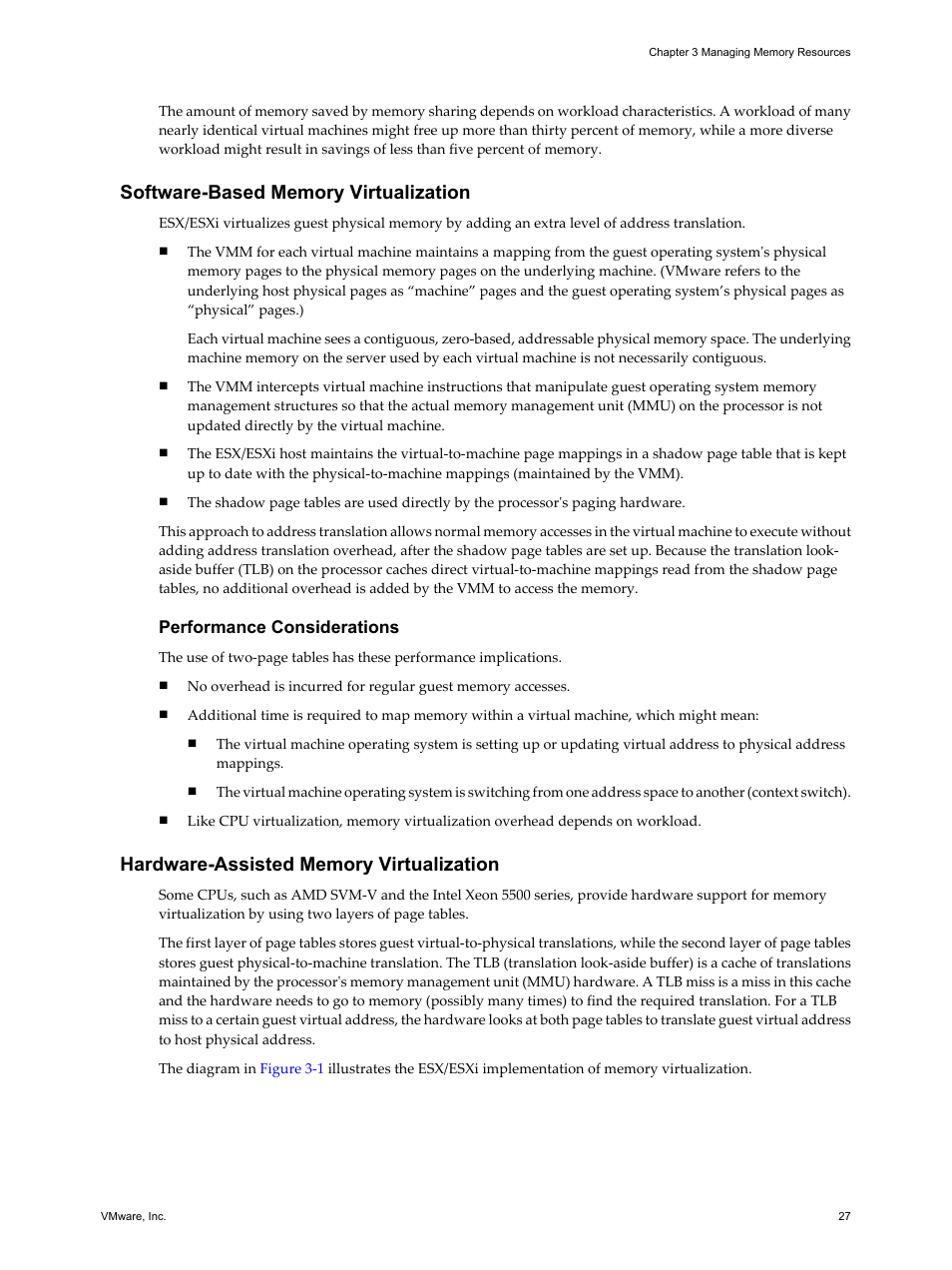 Software-based memory virtualization, Hardware-assisted memory virtualization | VMware vSphere vCenter Server 4.0 User Manual | Page 27 / 106
