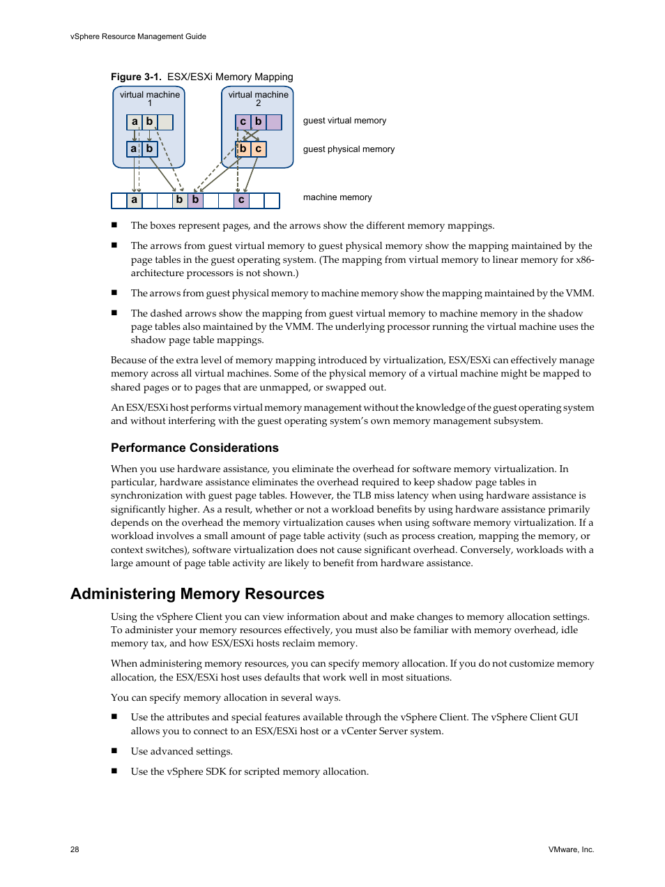 Administering memory resources, Administering memory resources 28 | VMware vSphere vCenter Server 4.0 User Manual | Page 28 / 106