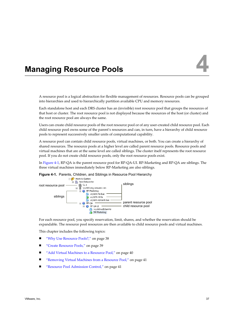 Managing resource pools, Managing resource pools 37 | VMware vSphere vCenter Server 4.0 User Manual | Page 37 / 106