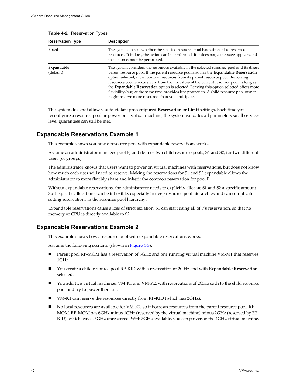 Expandable reservations example 1, Expandable reservations example 2 | VMware vSphere vCenter Server 4.0 User Manual | Page 42 / 106