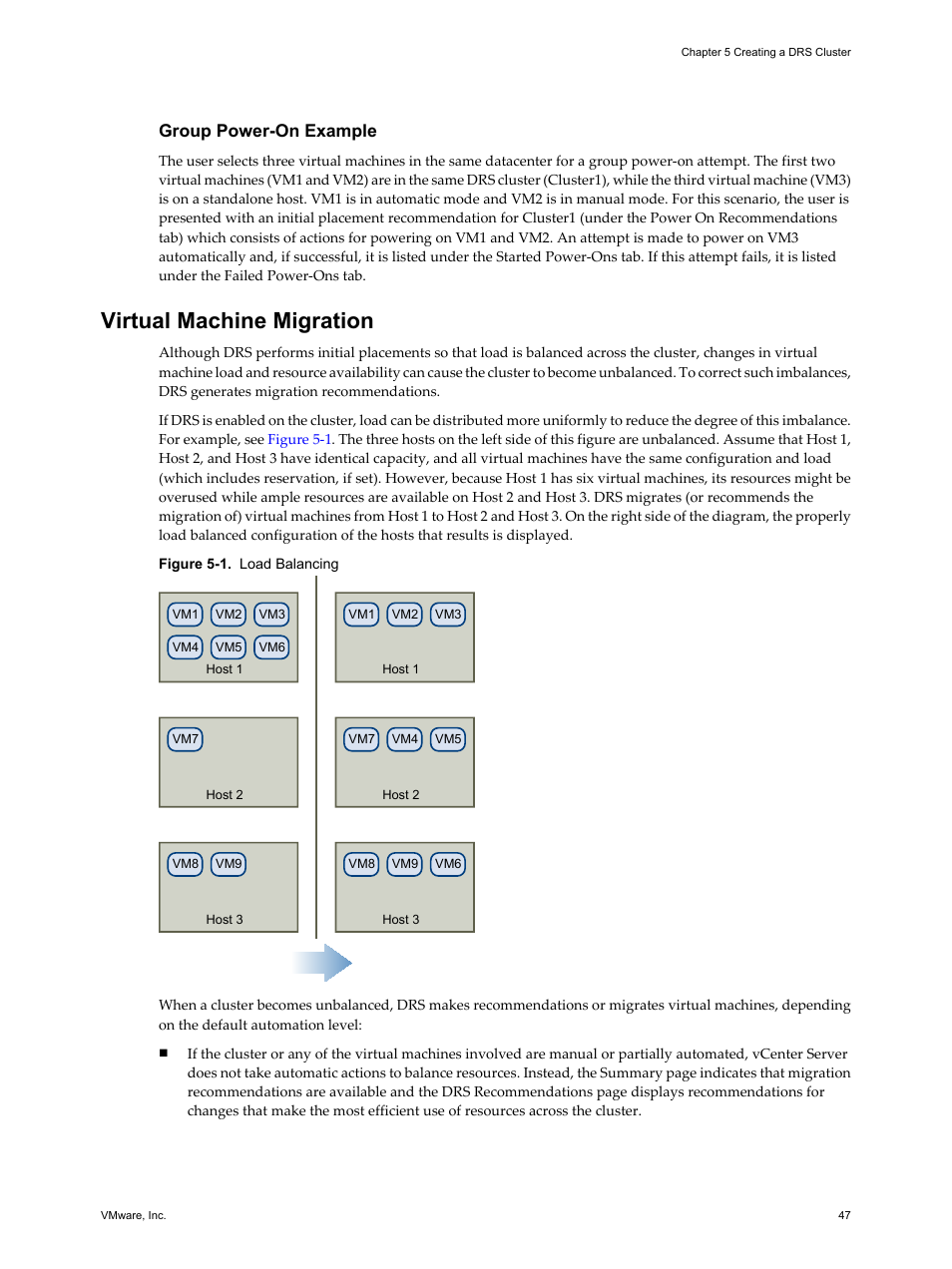 Virtual machine migration, Virtual machine migration 47, Group power-on example | VMware vSphere vCenter Server 4.0 User Manual | Page 47 / 106