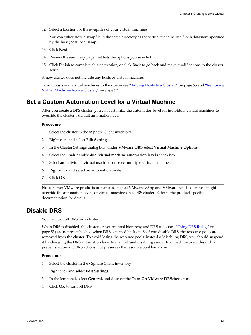 Disable drs | VMware vSphere vCenter Server 4.0 User Manual | Page 51 / 106