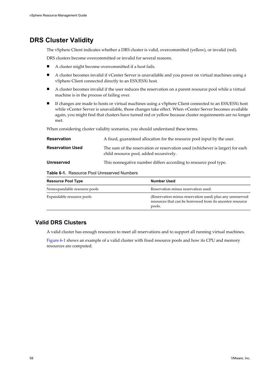 Drs cluster validity, Valid drs clusters, Drs cluster validity 58 | VMware vSphere vCenter Server 4.0 User Manual | Page 58 / 106