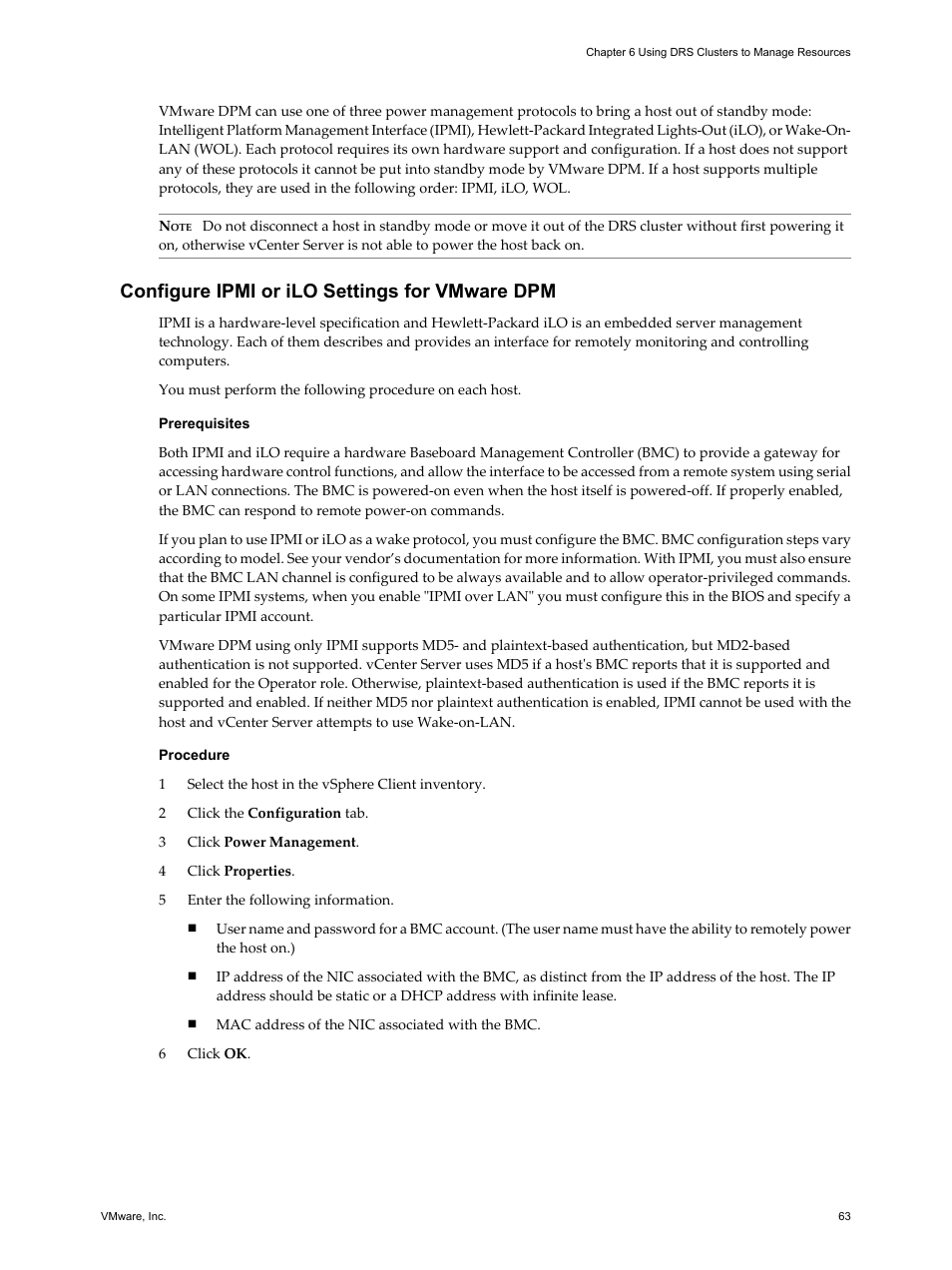 Configure ipmi or ilo settings for vmware dpm | VMware vSphere vCenter Server 4.0 User Manual | Page 63 / 106