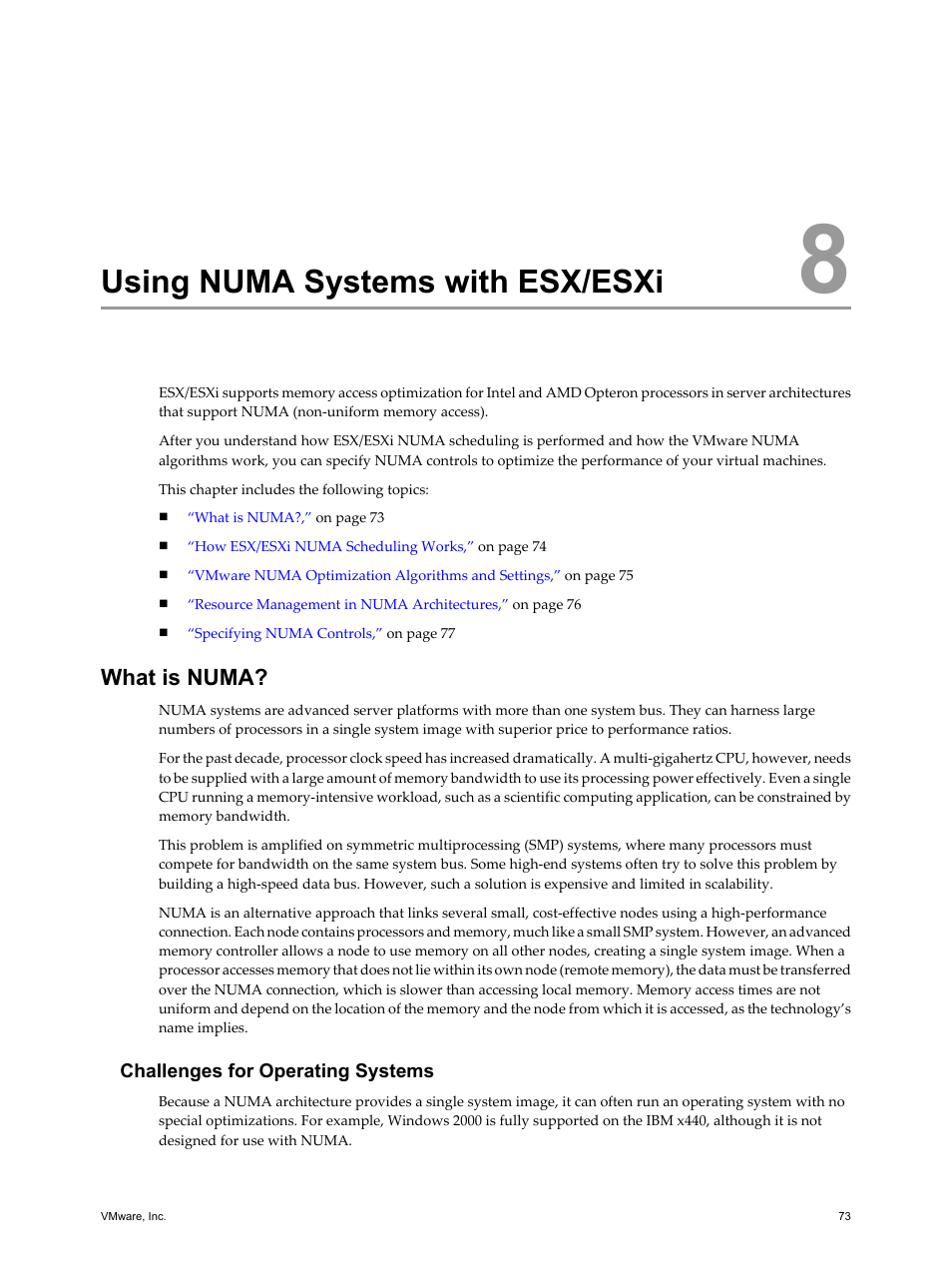 Using numa systems with esx/esxi, What is numa, Using numa systems with esx/esxi 73 | What is numa? 73 | VMware vSphere vCenter Server 4.0 User Manual | Page 73 / 106