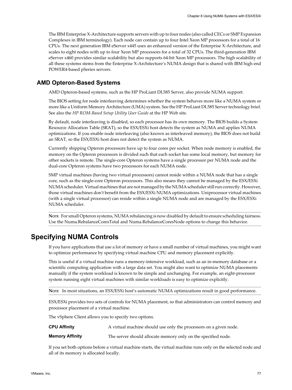 Specifying numa controls, Specifying numa controls 77, Amd opteron-based systems | VMware vSphere vCenter Server 4.0 User Manual | Page 77 / 106