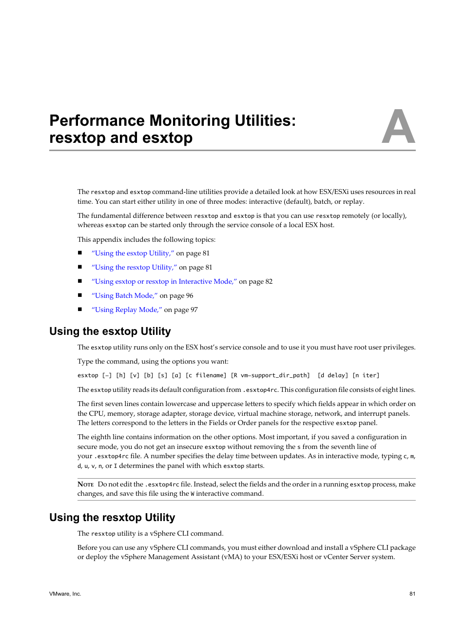 Using the esxtop utility, Using the resxtop utility | VMware vSphere vCenter Server 4.0 User Manual | Page 81 / 106