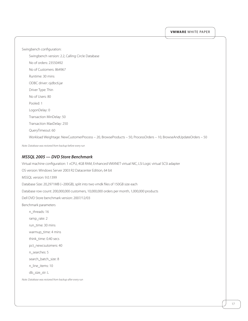 Oracle 11g — swingbench | VMware vSphere Fault Tolerance 4 User Manual | Page 17 / 19