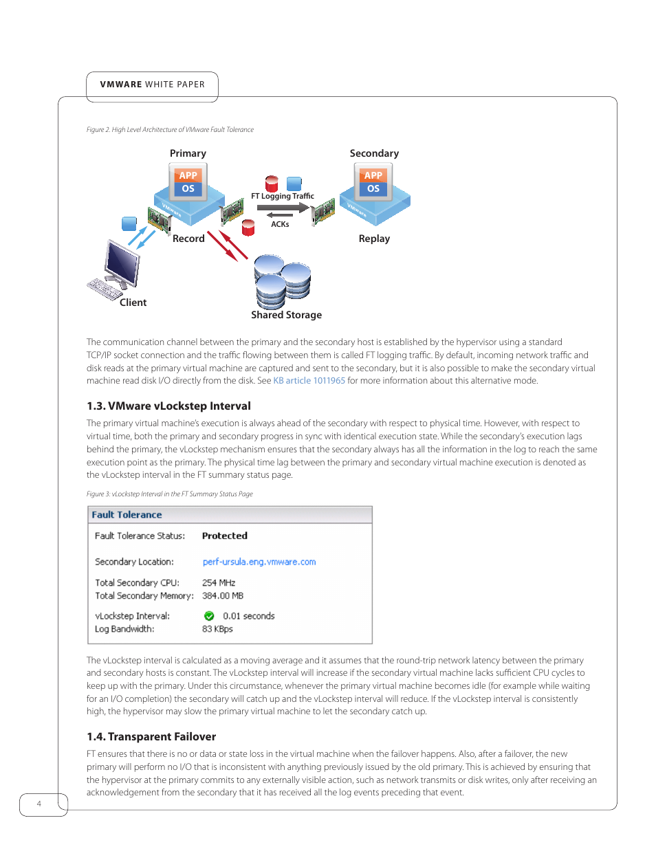 Vmware vlockstep interval, Transparent failover | VMware vSphere Fault Tolerance 4 User Manual | Page 4 / 19