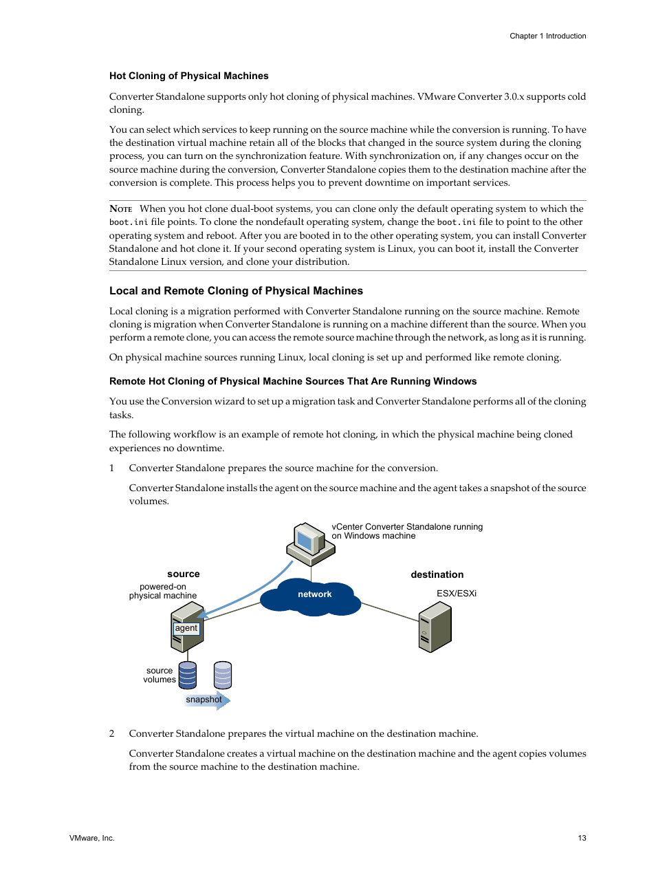 Hot cloning of physical machines, Local and remote cloning of physical machines | VMware VCENTER CONVERTER EN-000158-02 User Manual | Page 13 / 92