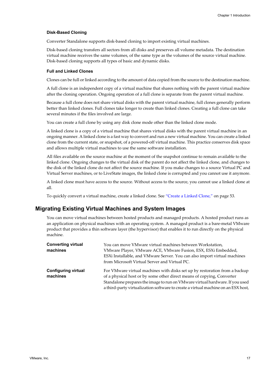 Disk-based cloning, Full and linked clones | VMware VCENTER CONVERTER EN-000158-02 User Manual | Page 17 / 92