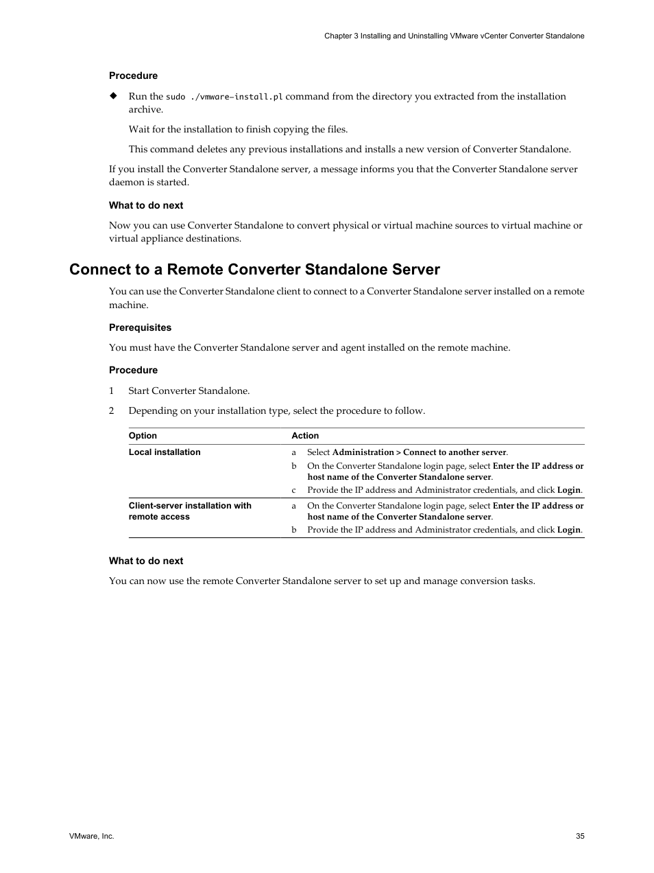 Connect to a remote converter standalone server, Connect to a remote converter standalone server 35 | VMware VCENTER CONVERTER EN-000158-02 User Manual | Page 35 / 92