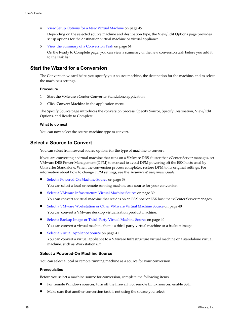 Start the wizard for a conversion, Select a source to convert, Select a powered-on machine source | VMware VCENTER CONVERTER EN-000158-02 User Manual | Page 38 / 92