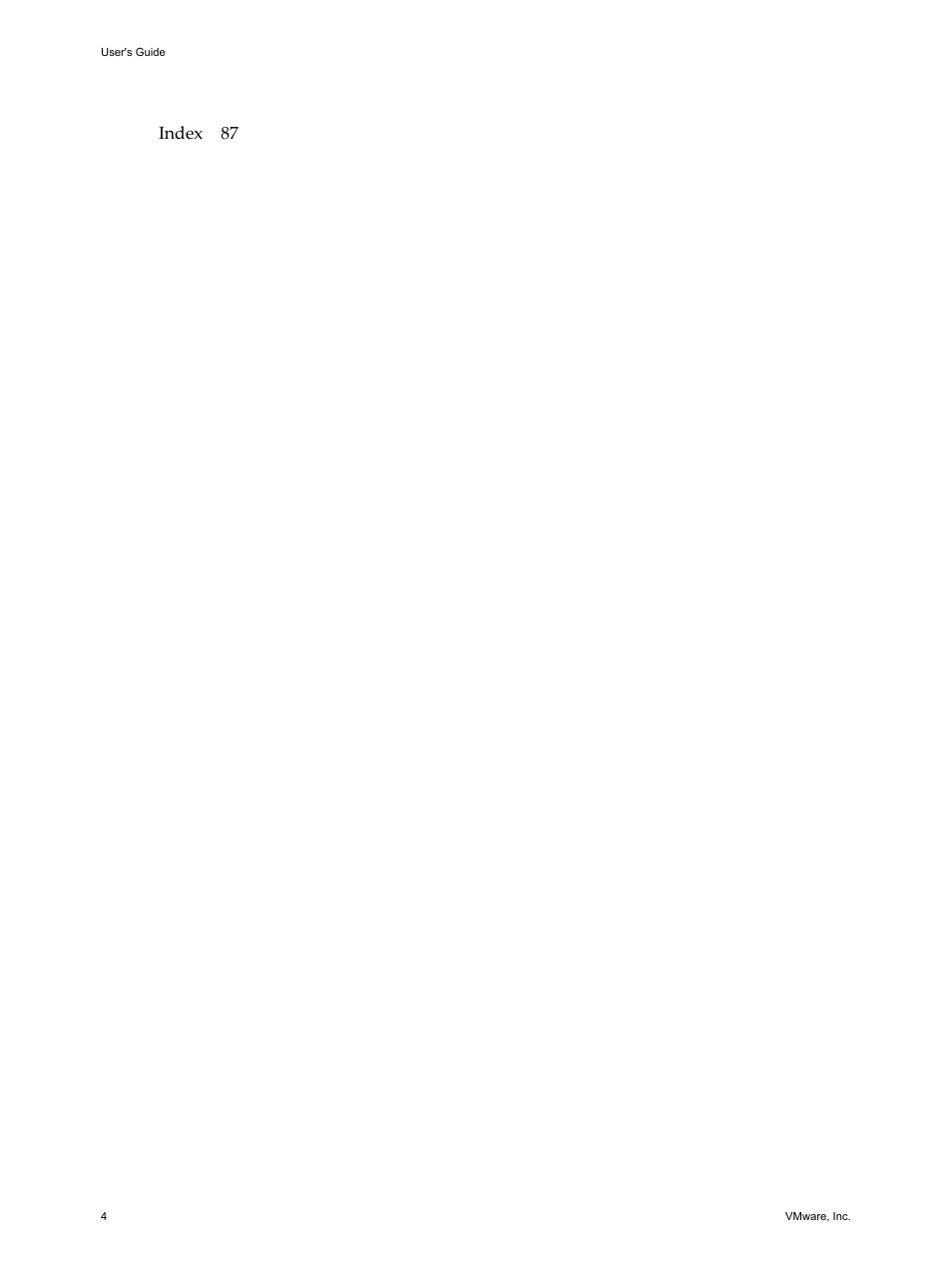 Index 87 | VMware VCENTER CONVERTER EN-000158-02 User Manual | Page 4 / 92