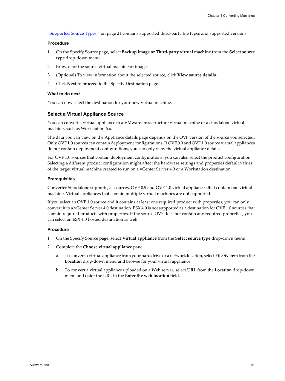 Select a virtual appliance source | VMware VCENTER CONVERTER EN-000158-02 User Manual | Page 41 / 92