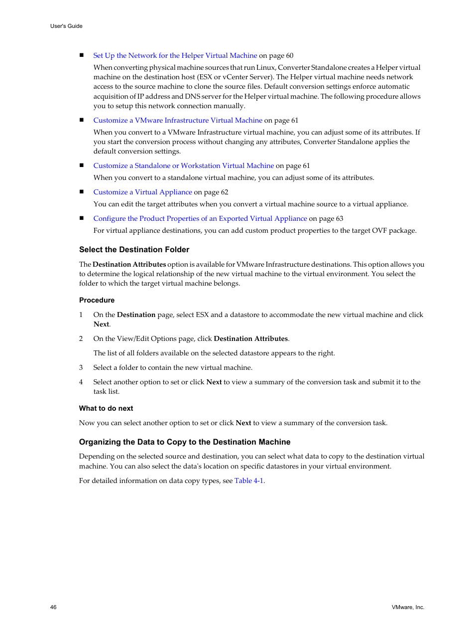 Select the destination folder | VMware VCENTER CONVERTER EN-000158-02 User Manual | Page 46 / 92