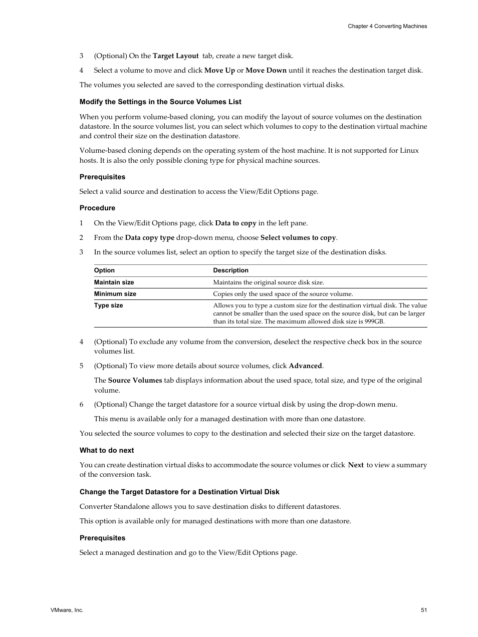 Modify the settings in the source volumes list | VMware VCENTER CONVERTER EN-000158-02 User Manual | Page 51 / 92