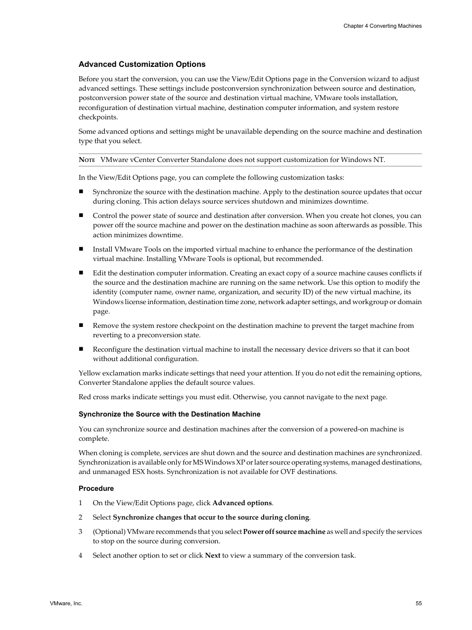 Advanced customization options | VMware VCENTER CONVERTER EN-000158-02 User Manual | Page 55 / 92