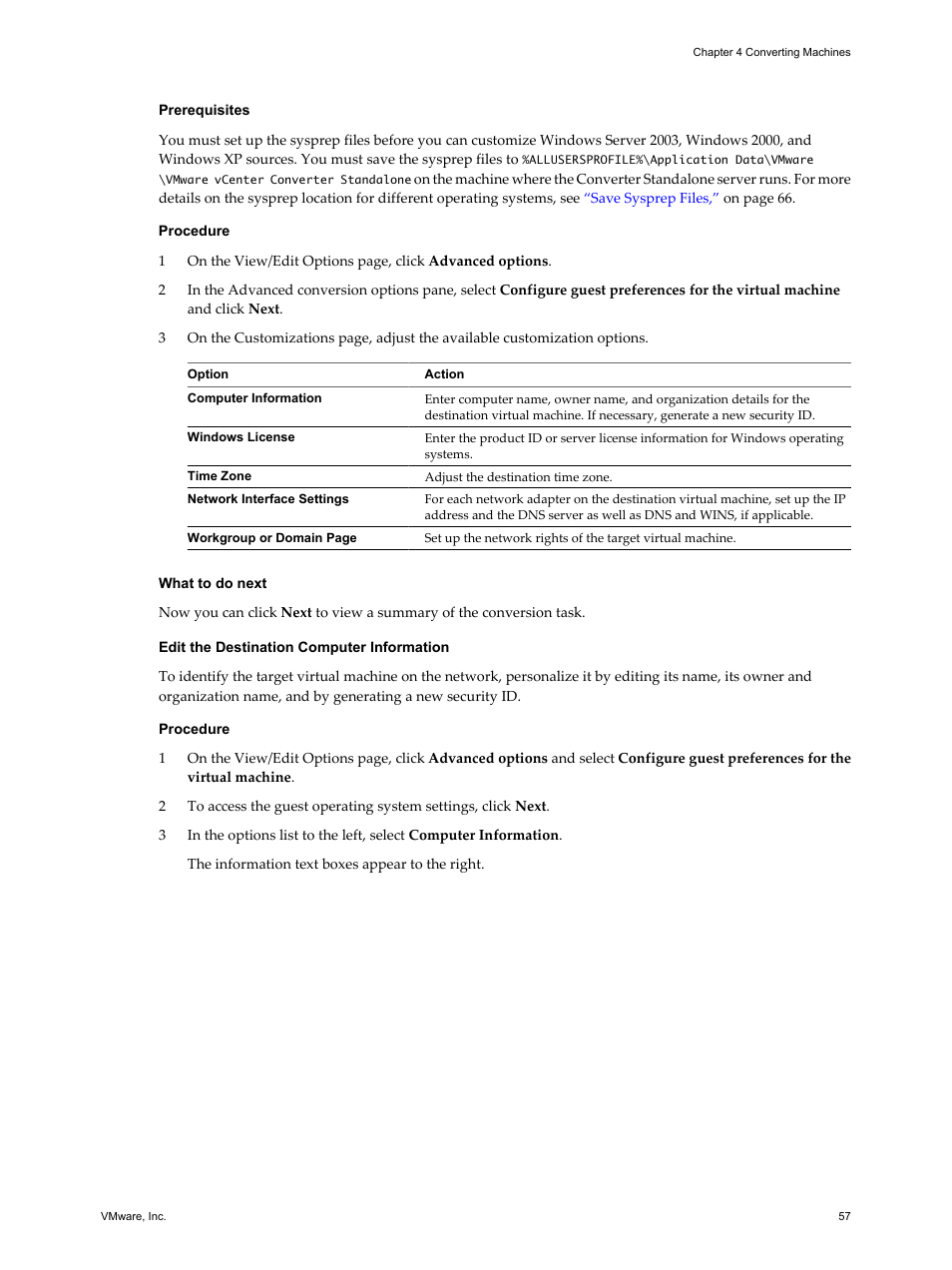Edit the destination computer information | VMware VCENTER CONVERTER EN-000158-02 User Manual | Page 57 / 92
