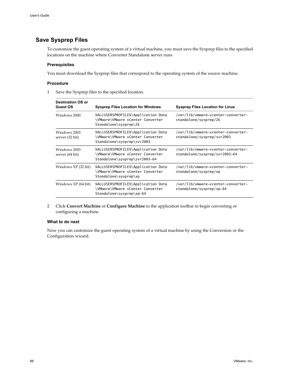 Save sysprep files, Step 1 | VMware VCENTER CONVERTER EN-000158-02 User Manual | Page 66 / 92