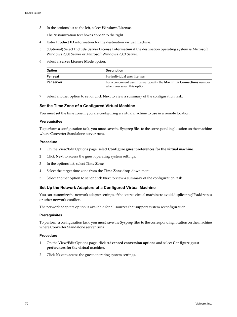 Set the time zone of a configured virtual machine | VMware VCENTER CONVERTER EN-000158-02 User Manual | Page 70 / 92