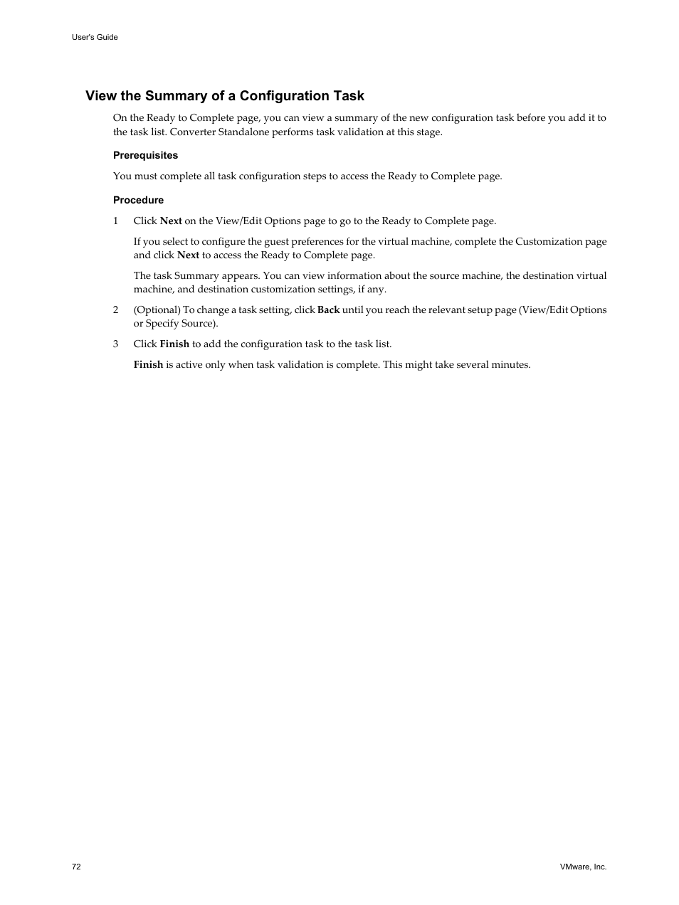 View the summary of a configuration task | VMware VCENTER CONVERTER EN-000158-02 User Manual | Page 72 / 92