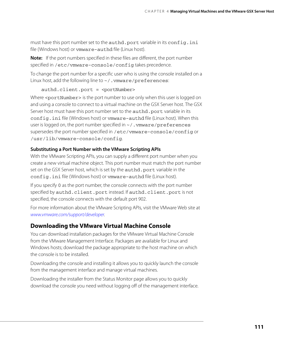 Downloading the vmware virtual machine console, Downloading, Downloading the | VMware GSX 3 User Manual | Page 111 / 240