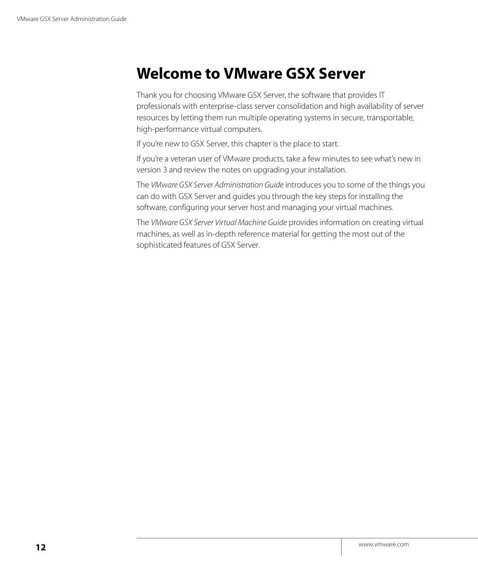 Welcome to vmware gsx server | VMware GSX 3 User Manual | Page 12 / 240