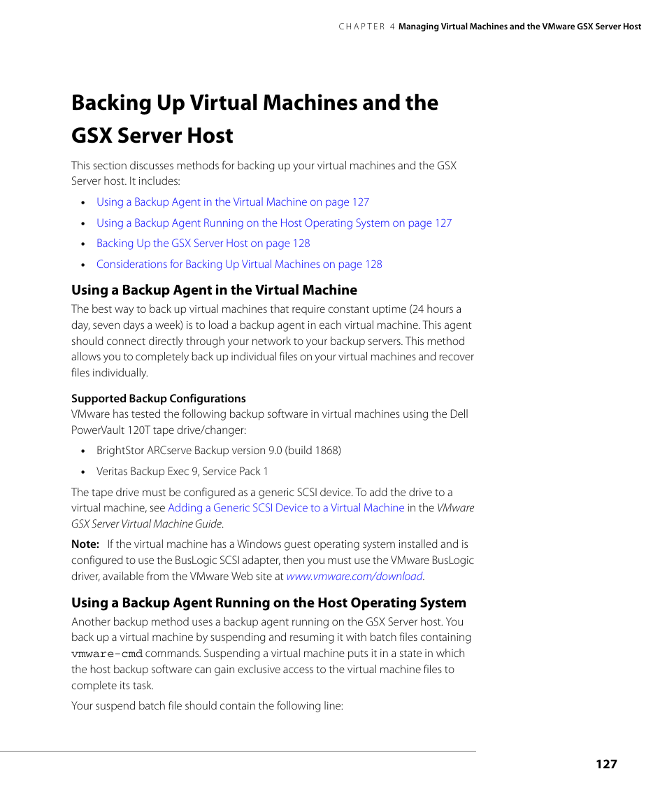 Using a backup agent in the virtual machine | VMware GSX 3 User Manual | Page 127 / 240