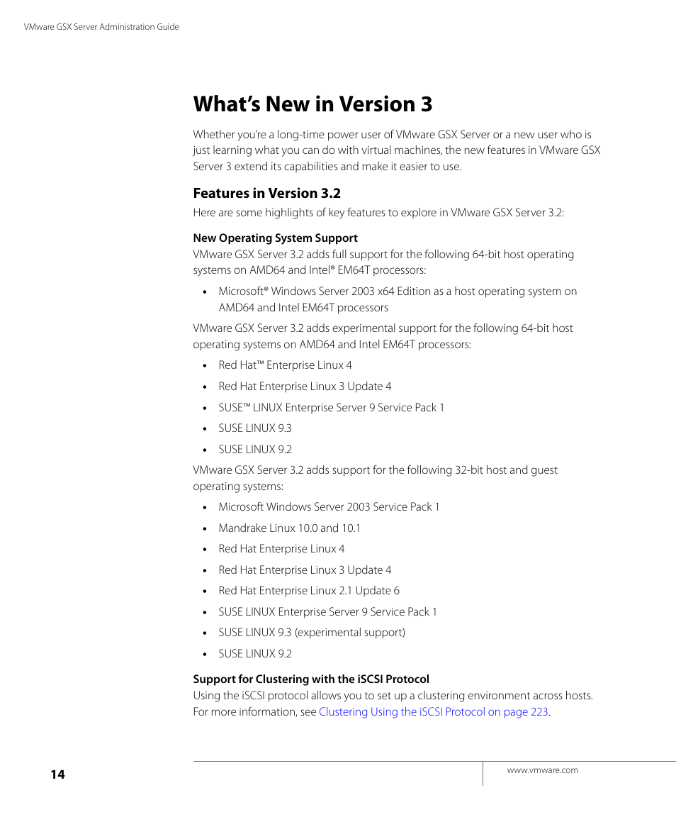 What’s new in version 3, Features in version 3.2 | VMware GSX 3 User Manual | Page 14 / 240