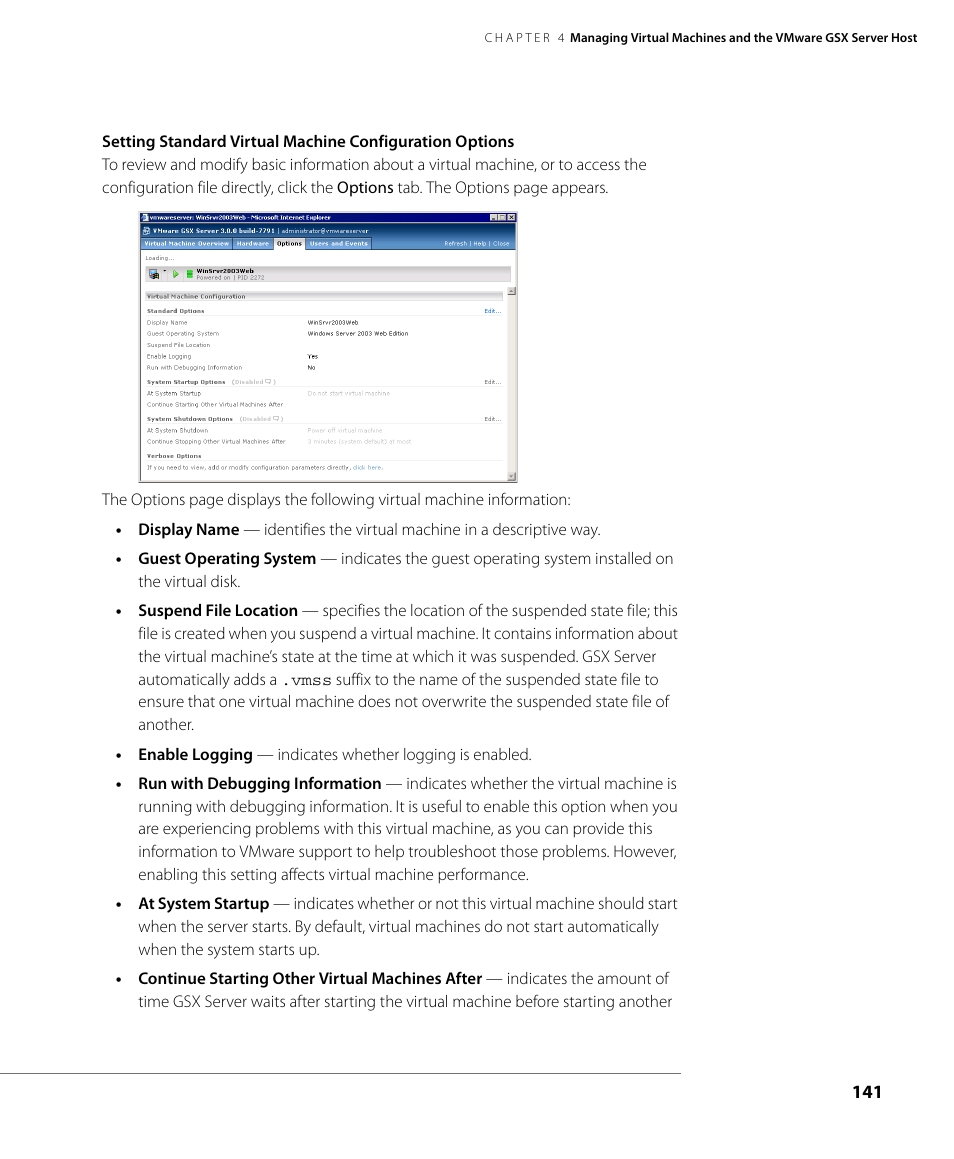 Setting standard virtual machine configuration | VMware GSX 3 User Manual | Page 141 / 240