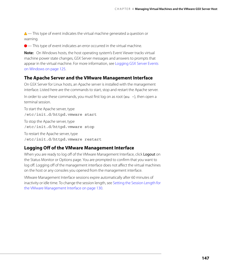 Logging off of the vmware management interface | VMware GSX 3 User Manual | Page 147 / 240