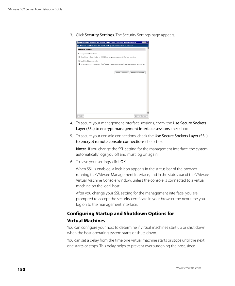 Configuring startup and shutdown options for | VMware GSX 3 User Manual | Page 150 / 240