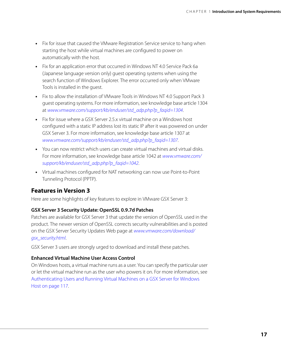 Features in version 3 | VMware GSX 3 User Manual | Page 17 / 240