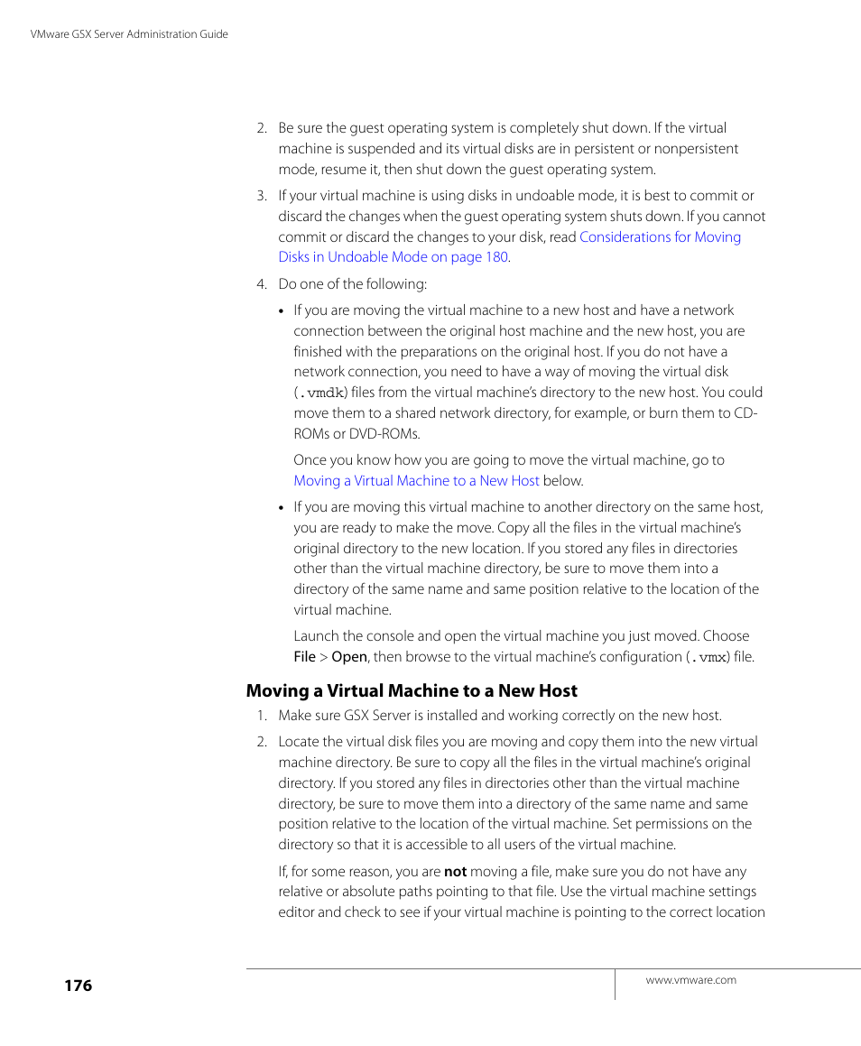 Moving a virtual machine to a new host | VMware GSX 3 User Manual | Page 176 / 240