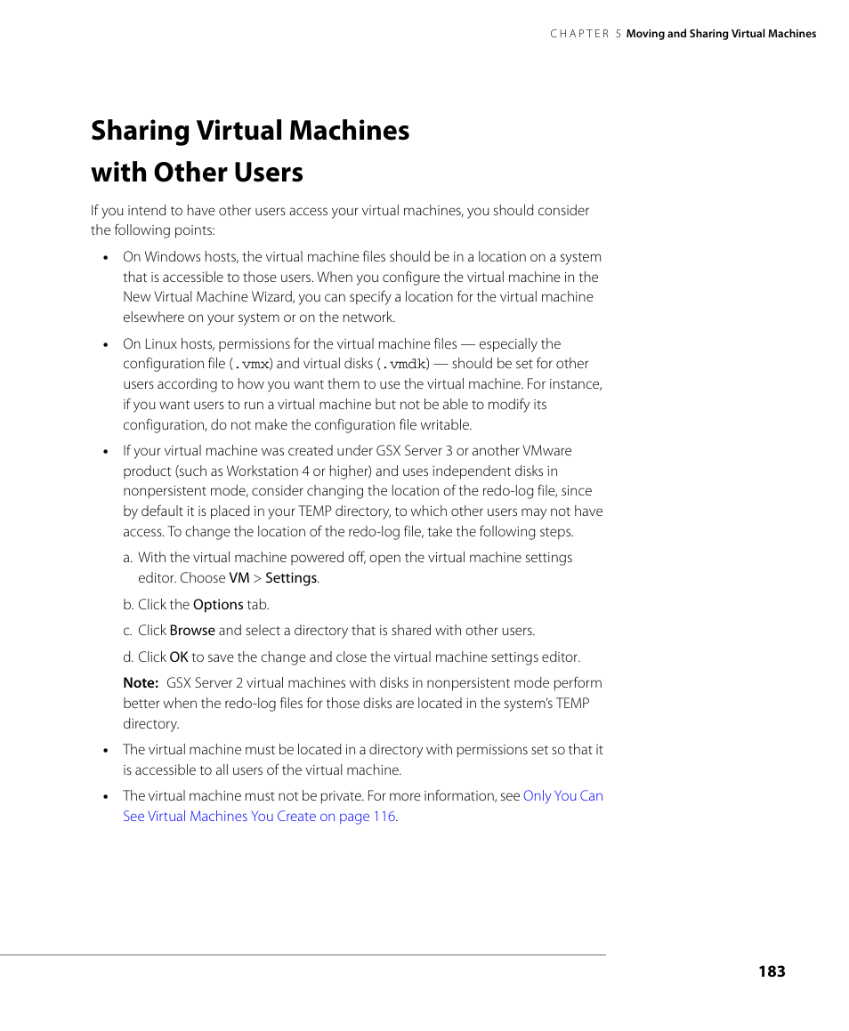 Sharing virtual machines with other users | VMware GSX 3 User Manual | Page 183 / 240