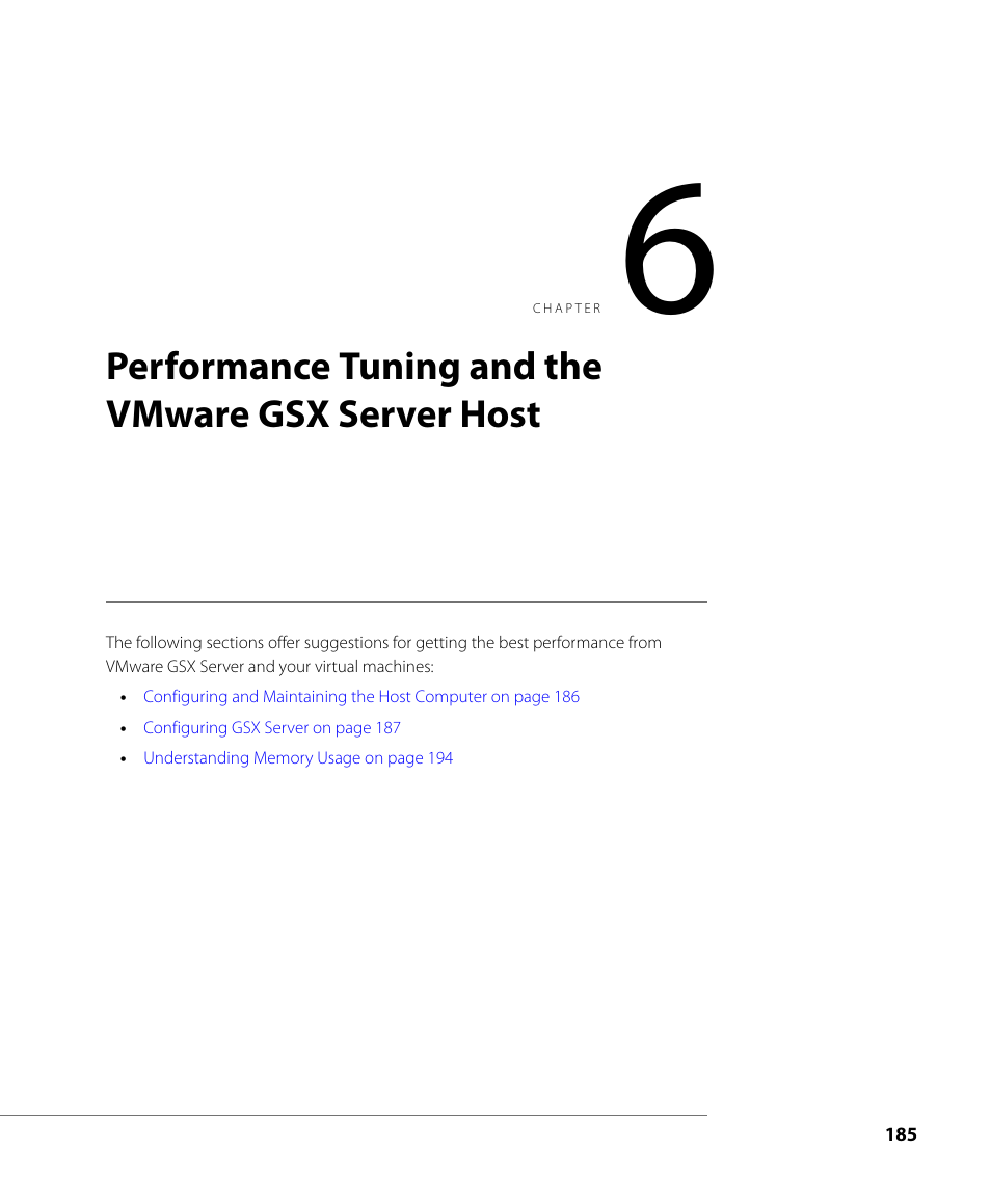 Performance tuning and the vmware gsx server host | VMware GSX 3 User Manual | Page 185 / 240