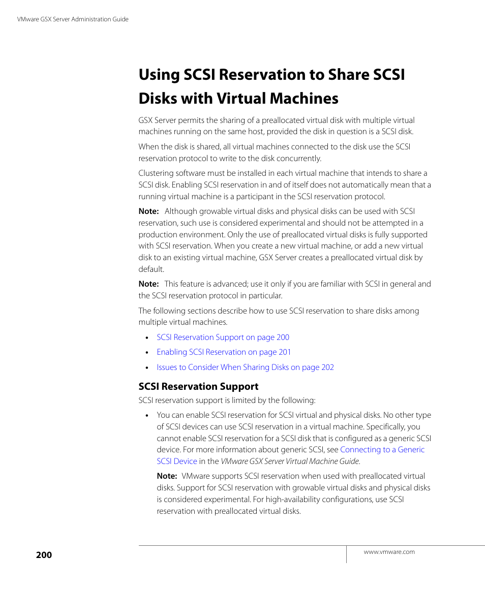 Scsi reservation support | VMware GSX 3 User Manual | Page 200 / 240