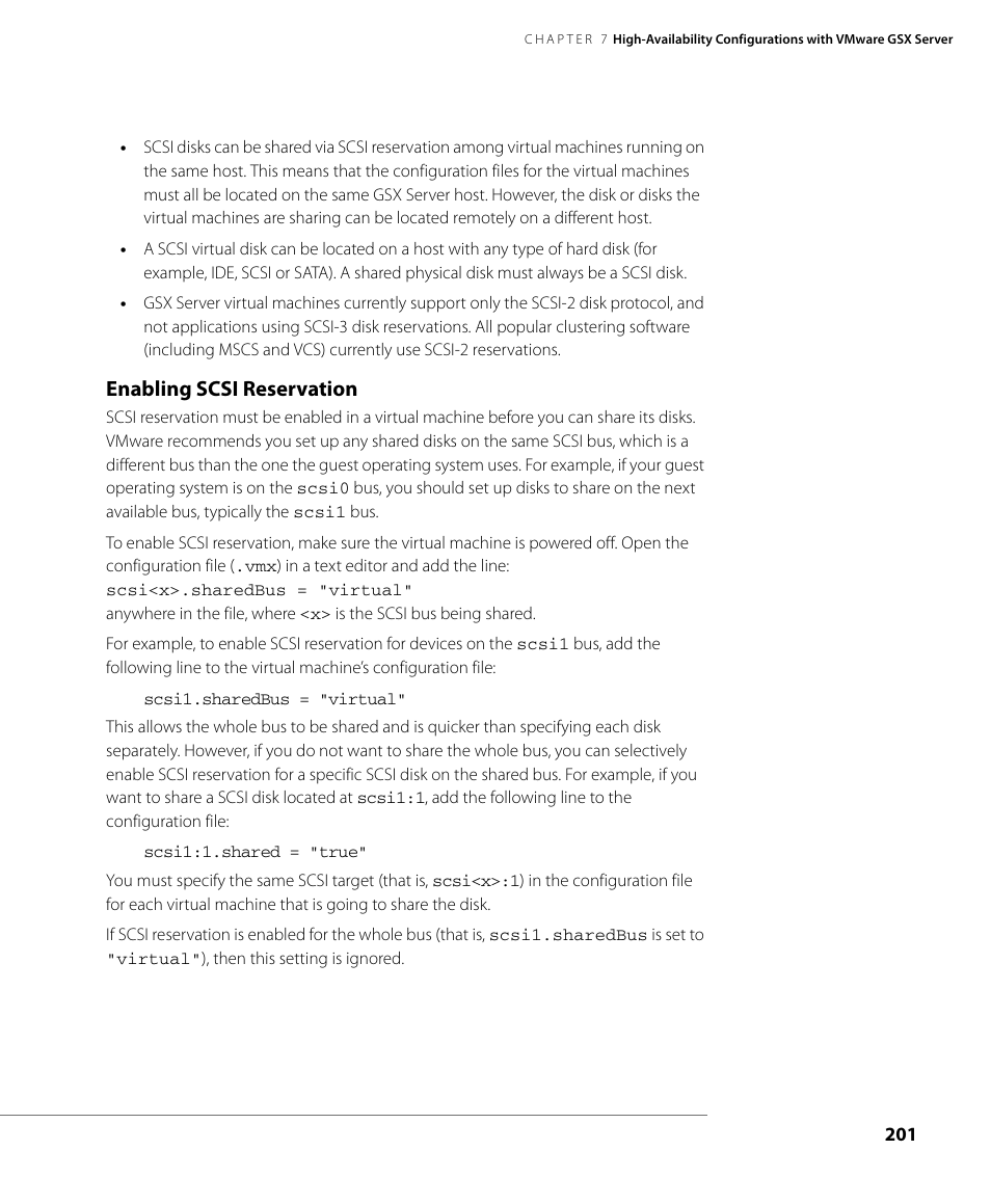 Enabling scsi reservation | VMware GSX 3 User Manual | Page 201 / 240