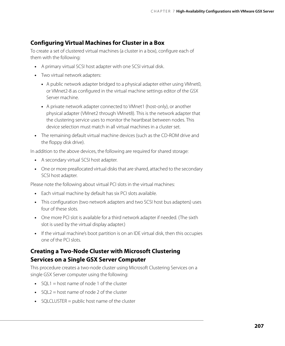 Configuring virtual machines for cluster in a box | VMware GSX 3 User Manual | Page 207 / 240