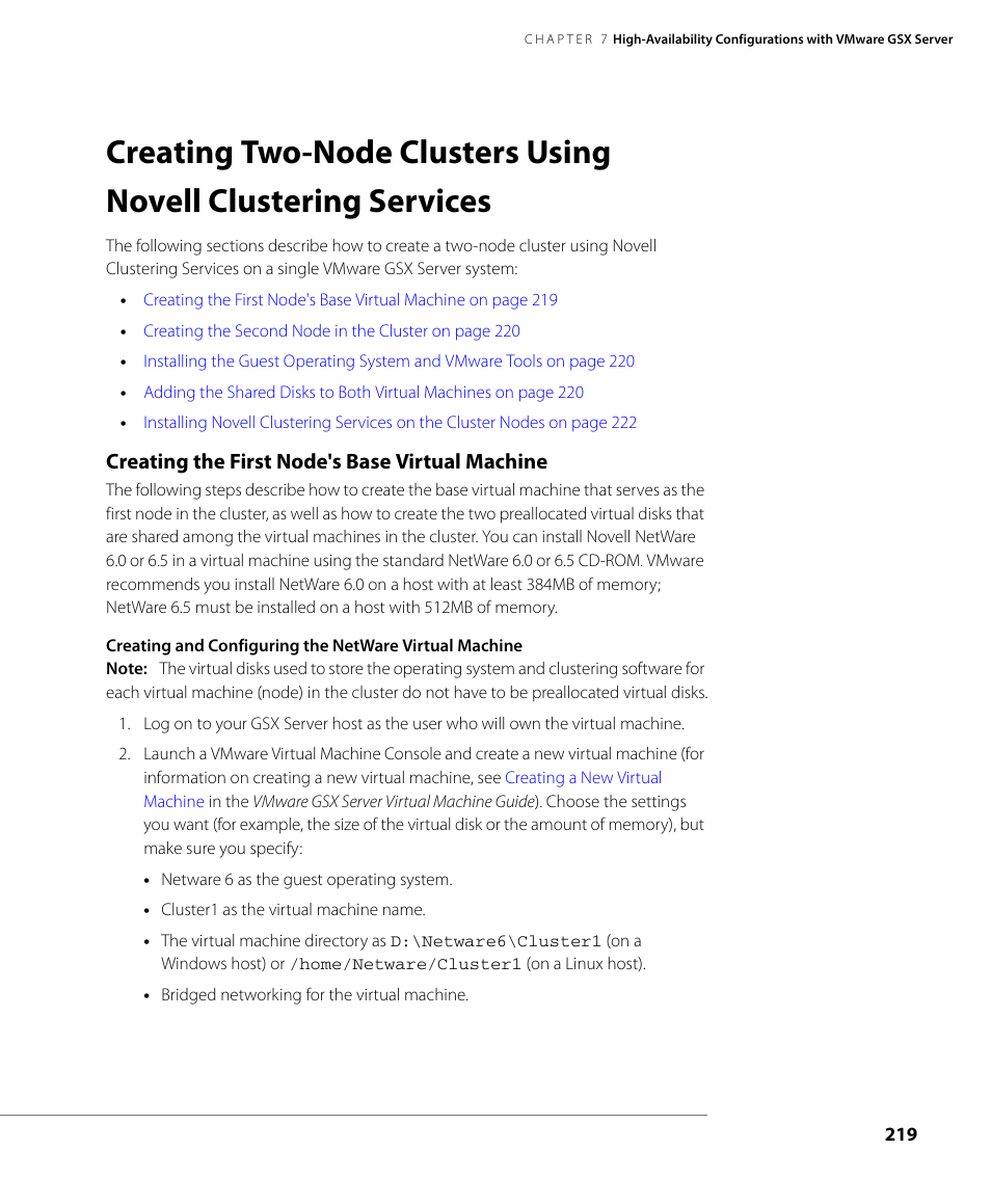 Creating the first node's base virtual machine | VMware GSX 3 User Manual | Page 219 / 240