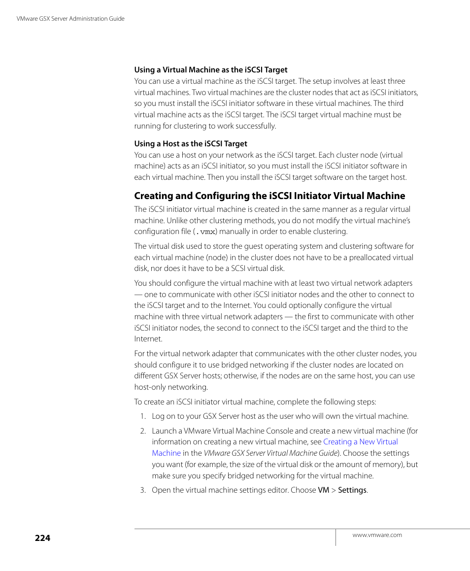 Using a virtual machine as the iscsi target | VMware GSX 3 User Manual | Page 224 / 240