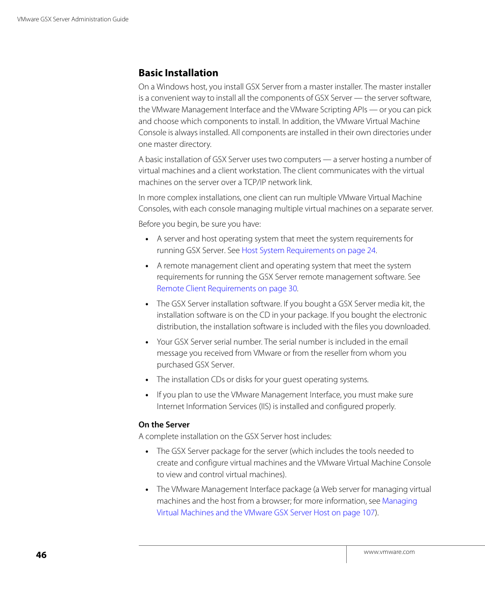 Basic installation | VMware GSX 3 User Manual | Page 46 / 240