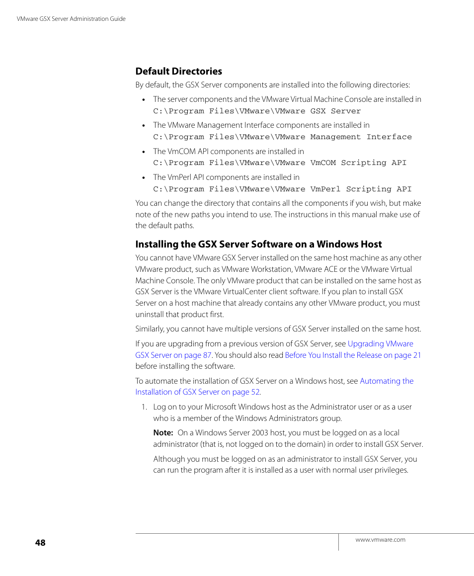 Default directories | VMware GSX 3 User Manual | Page 48 / 240