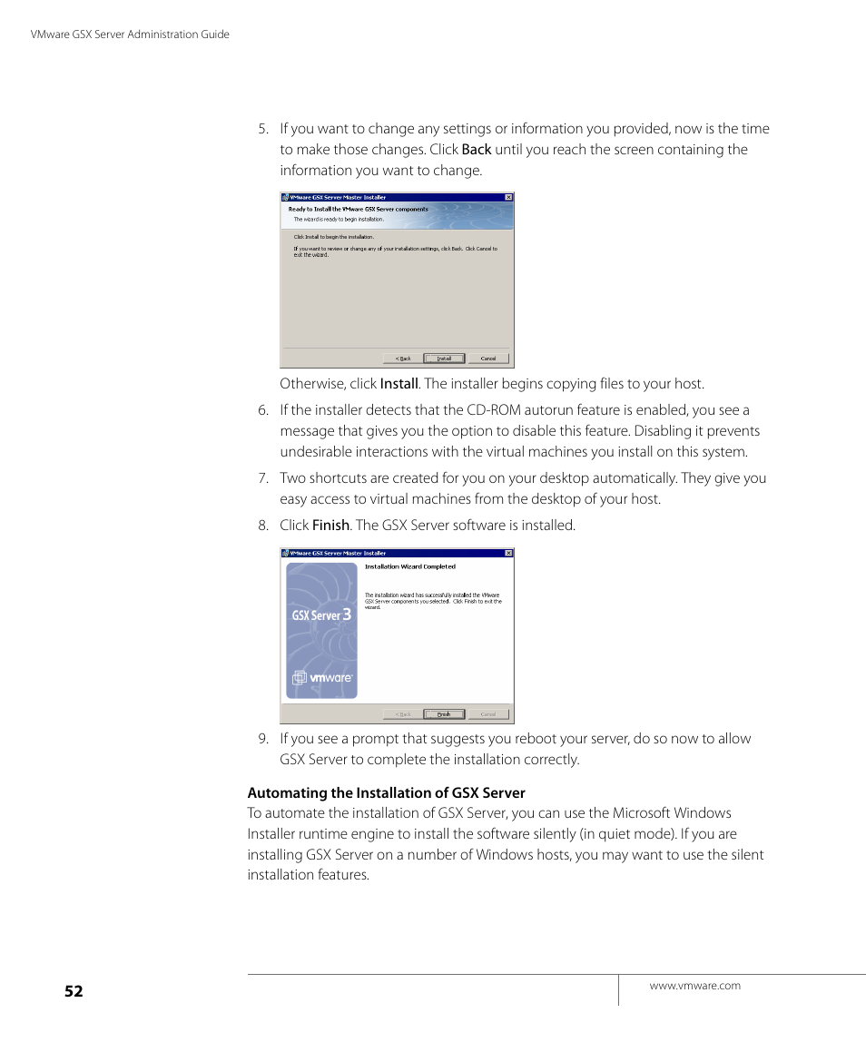 Ion, see, Automating the installation of gsx, Automating the | VMware GSX 3 User Manual | Page 52 / 240