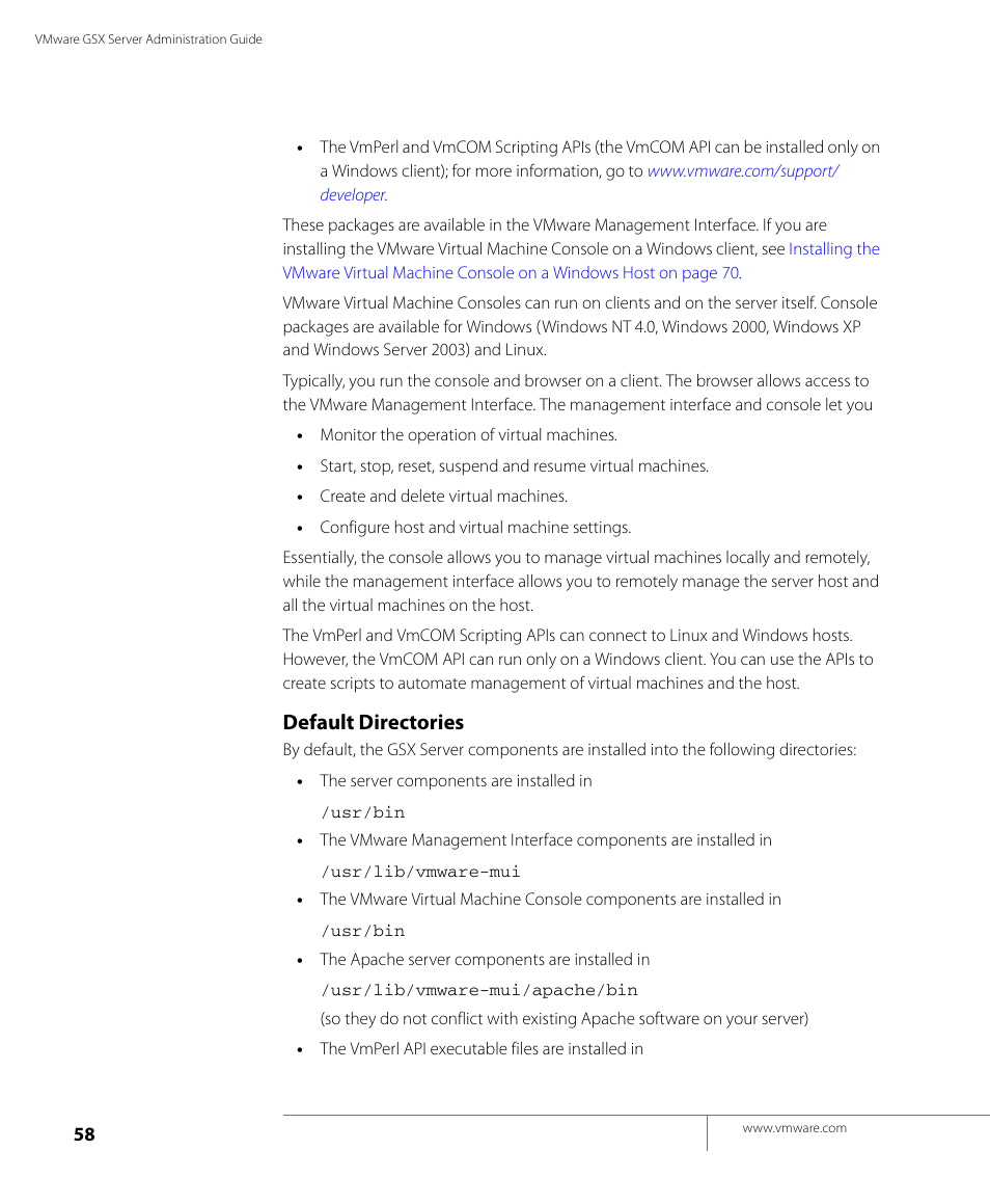 Default directories | VMware GSX 3 User Manual | Page 58 / 240