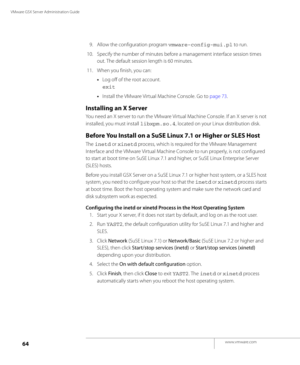 Installing an x server | VMware GSX 3 User Manual | Page 64 / 240