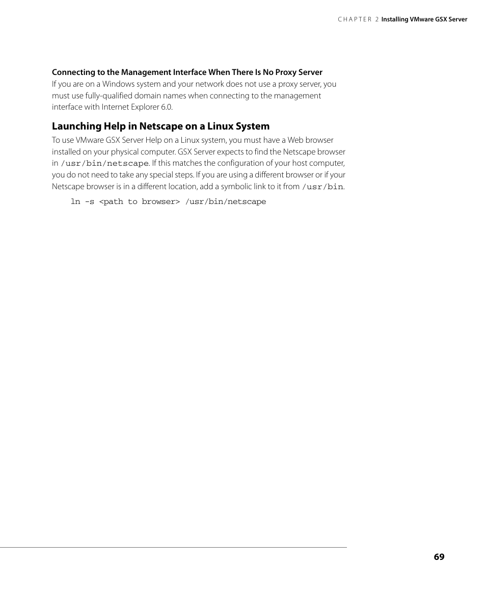 Launching help in netscape on a linux system | VMware GSX 3 User Manual | Page 69 / 240