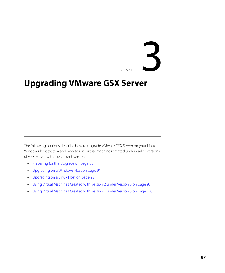 Upgrading vmware gsx server, Upgrading, Upgrading vmware | Upgrading vmware gsx server on | VMware GSX 3 User Manual | Page 87 / 240