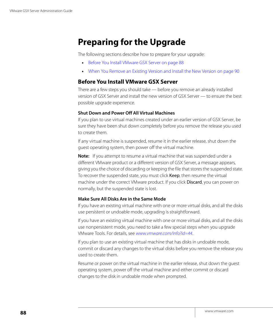 Preparing for the upgrade, Before you install vmware gsx server | VMware GSX 3 User Manual | Page 88 / 240